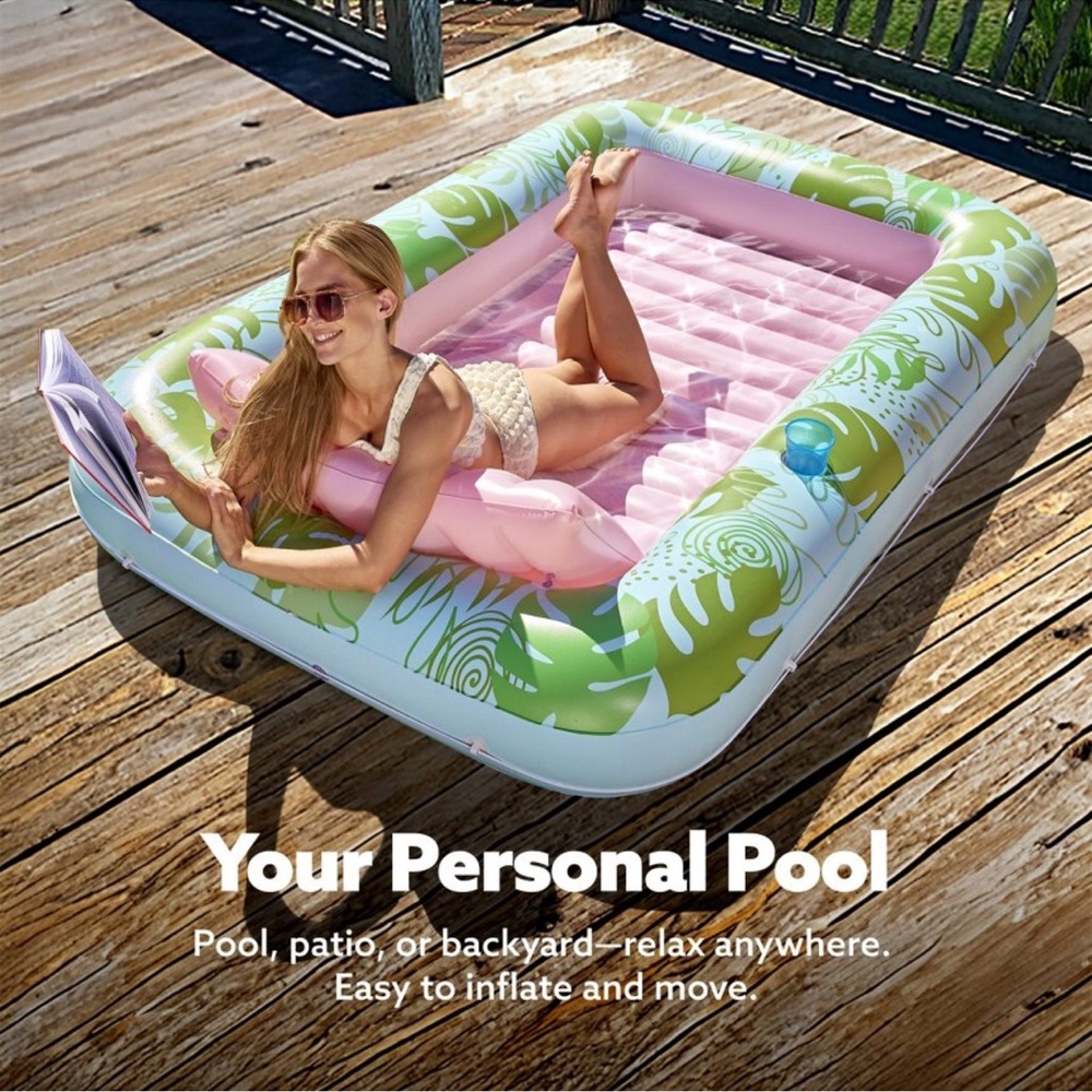 Inflatable Pink and Green Pool Float - Picture 2 of 4
